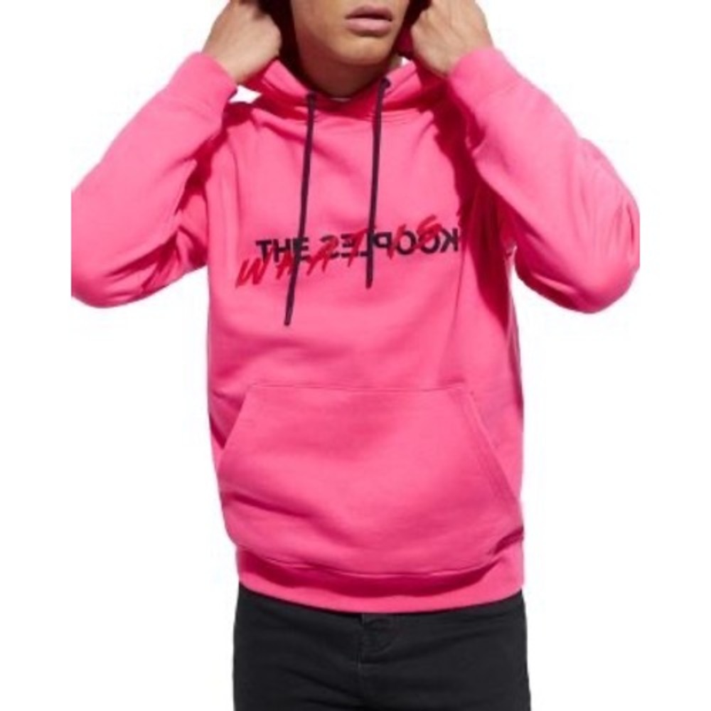 The Kooples NEW Unisex Pink Graphic Logo Hoodie Sweatshirt Size Small